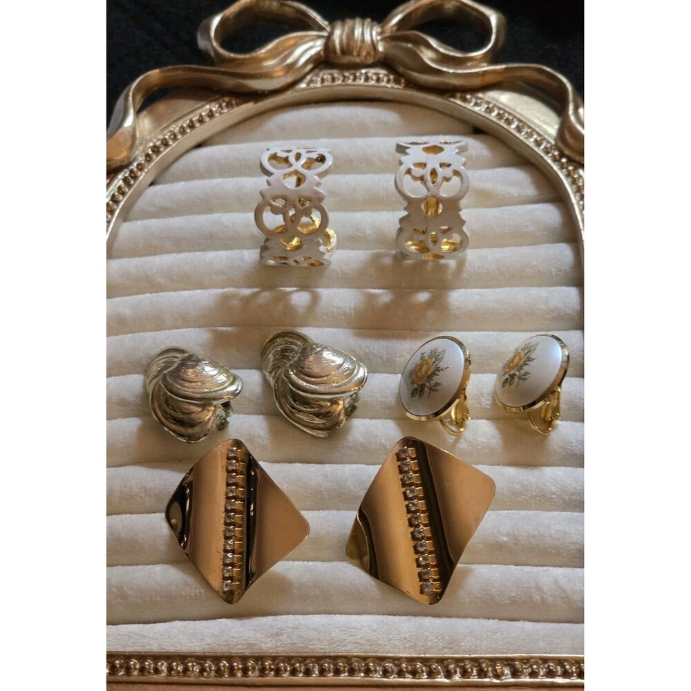 4 Pairs Lot Of Gold And Silver Tone Vintage Earrings Clip On